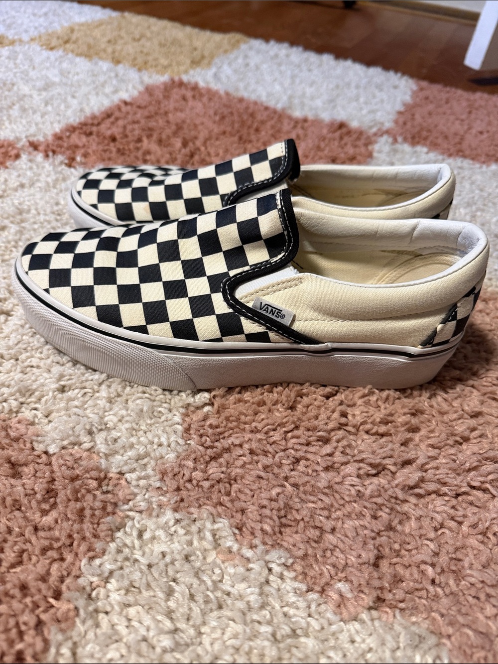 Vans Checkerboard Slip-On Sneakers - Black & White platform